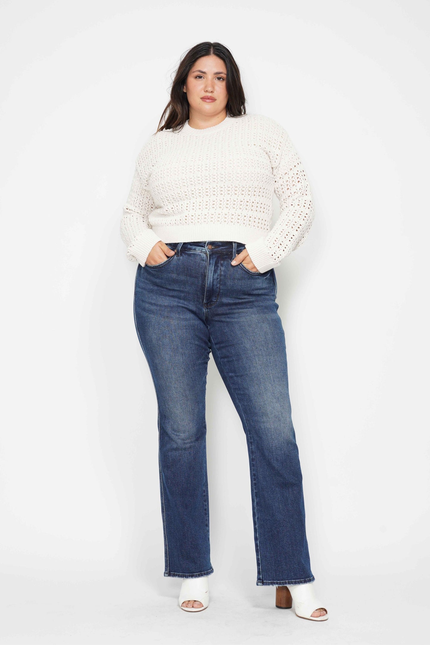 Plus - HW Tummy Control Back Pkt Embroidered Bootcut