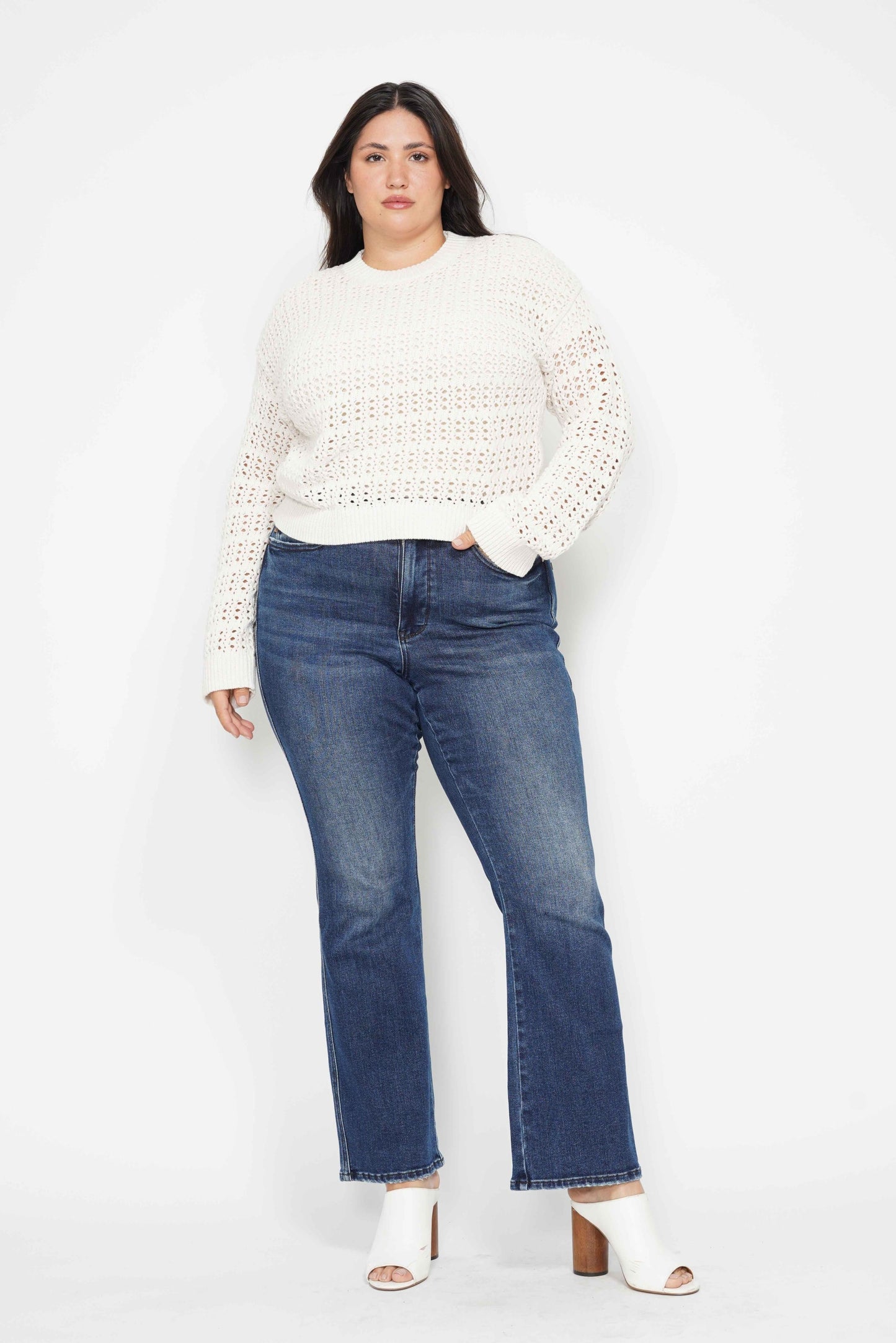 Plus - HW Tummy Control Back Pkt Embroidered Bootcut