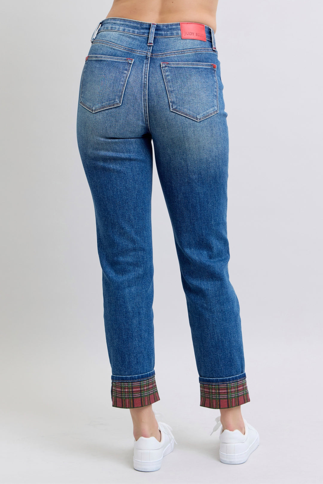 Mid Rise Plaid Print Cuff BoyFriend