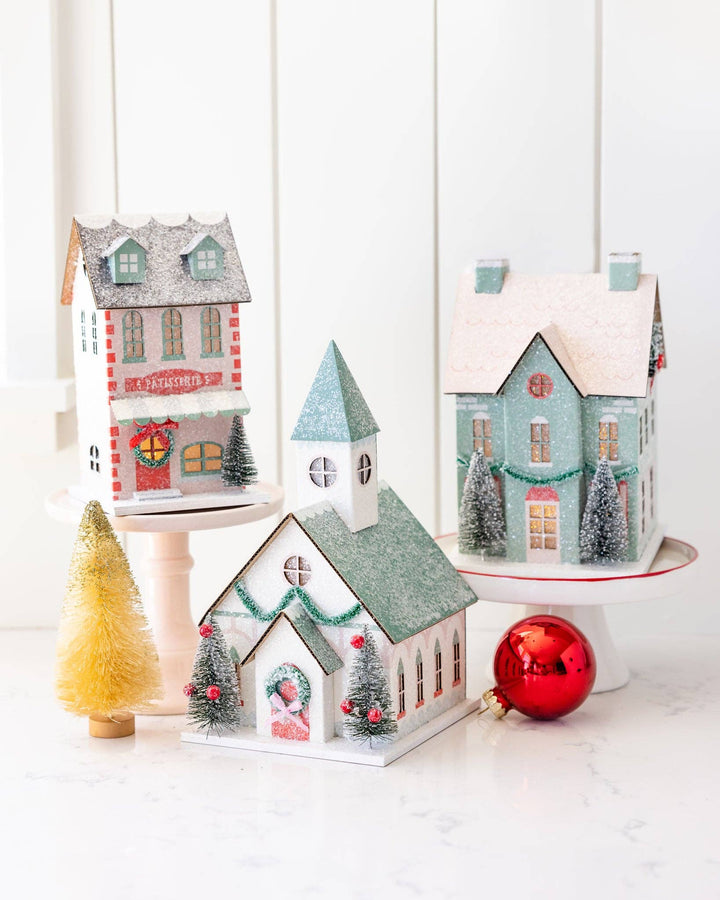 VIL1050 - White Church Light Up Christmas Village House