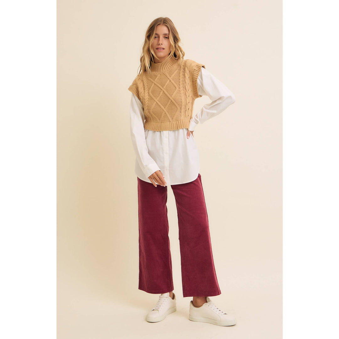 Mock Neck Sweater w/ Button Down