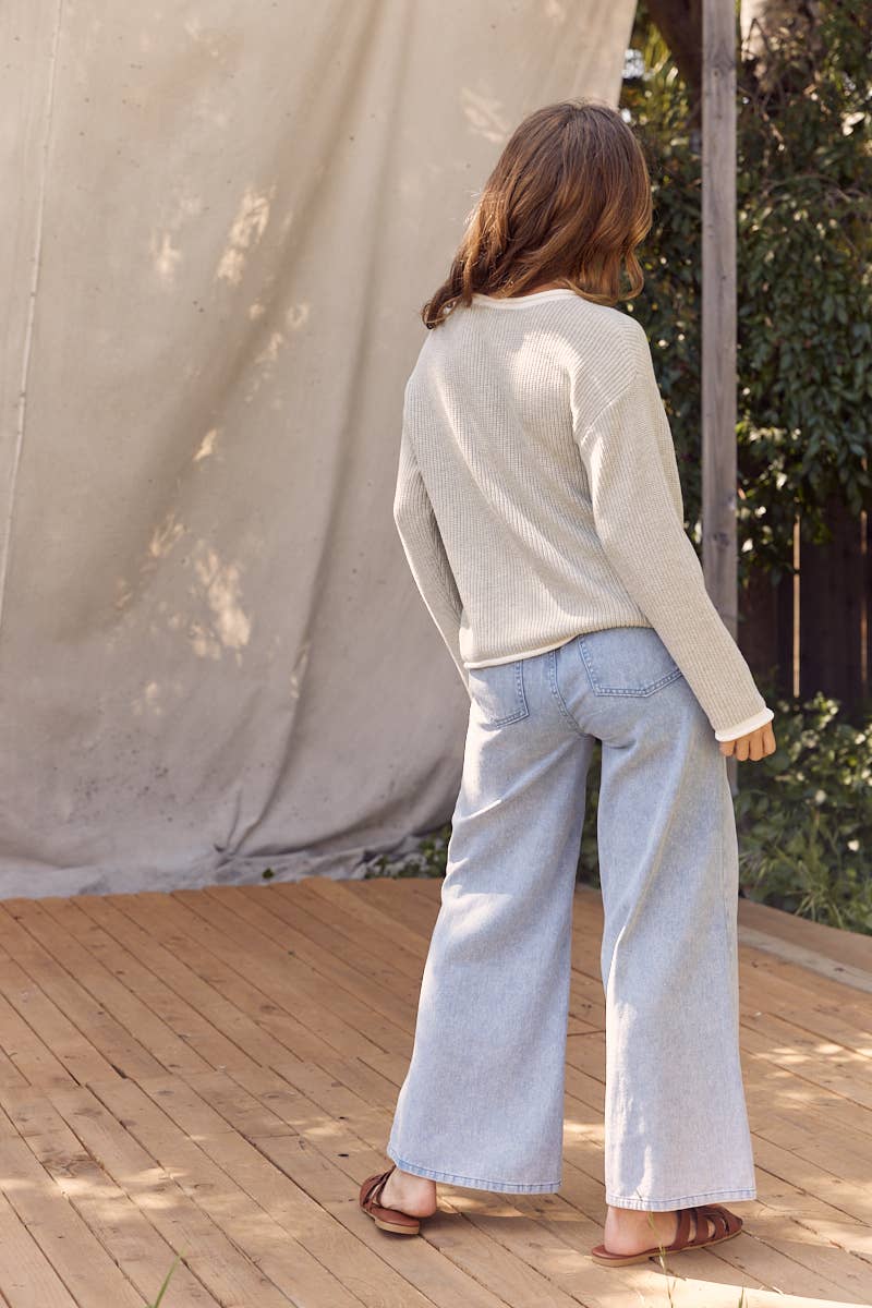 WIDE LEG DENIM PANTS WITH ELASTIC WAISTBAND