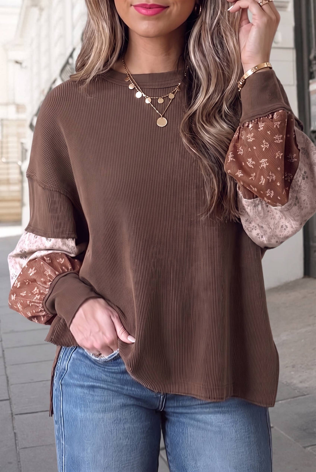 Wildflower Floral Print Textured Loose Pullover Top | S-4X