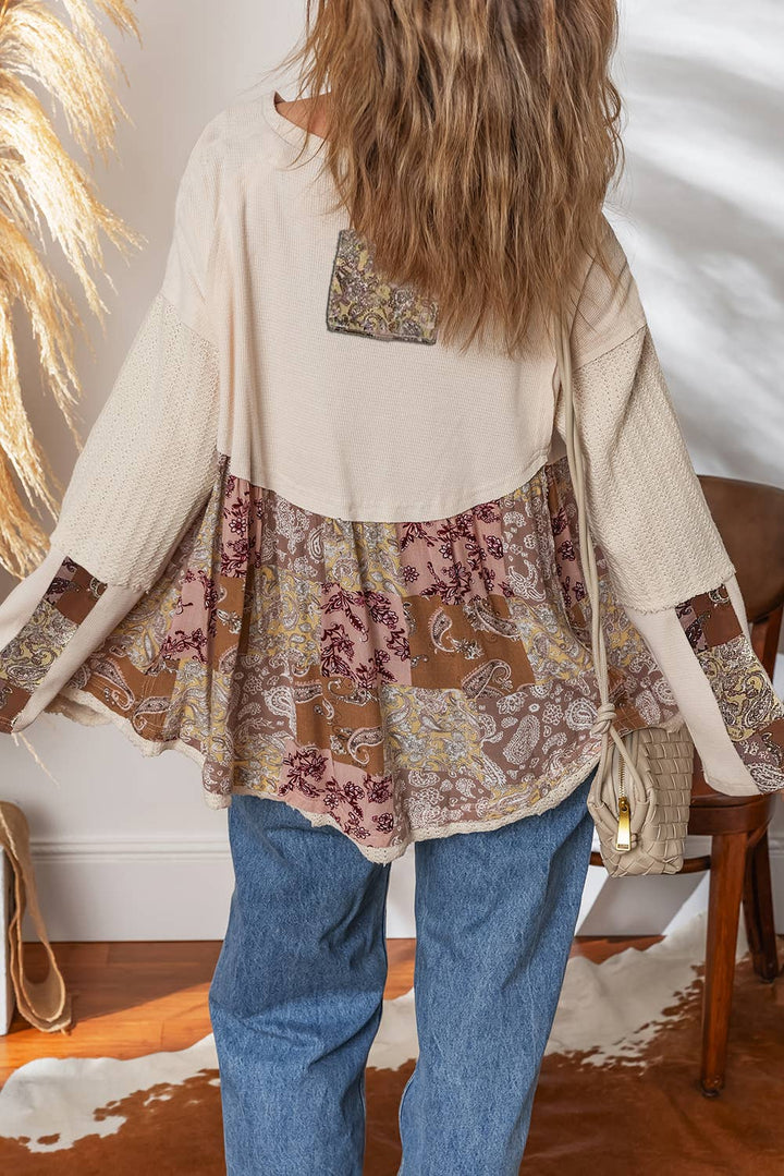 Paisley Print Loose Fit Long Sleeve Top | S-XL