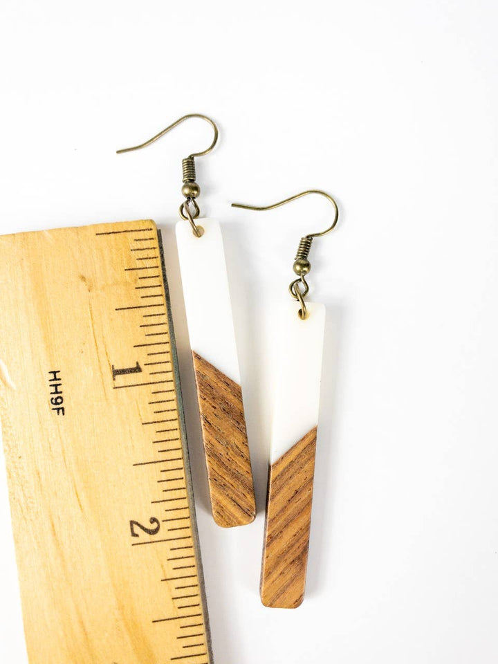 White Bohemian Earrings + Long Boho Earrings + Wood & Resin