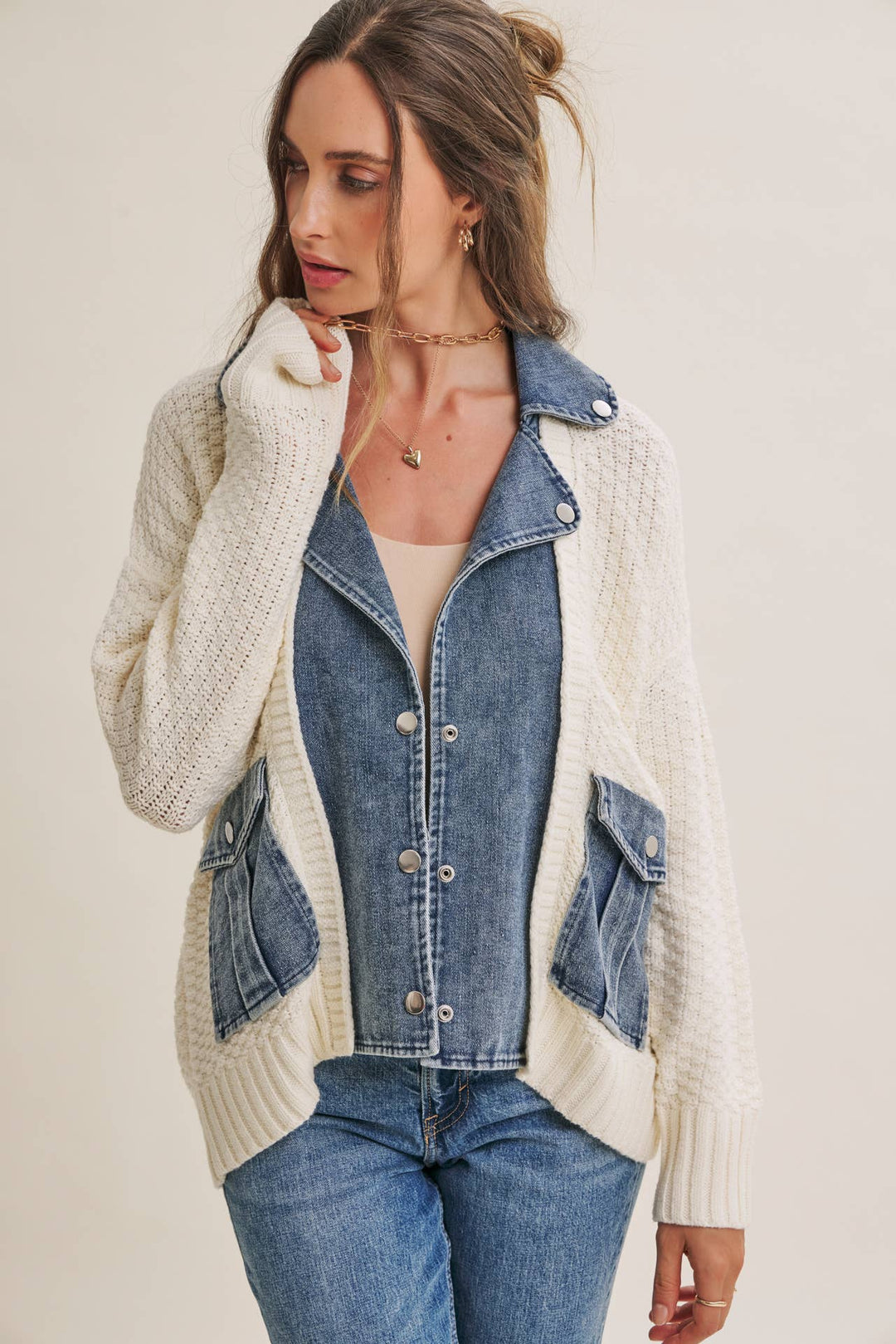 The Blake Mixed Media Denim Cardigan