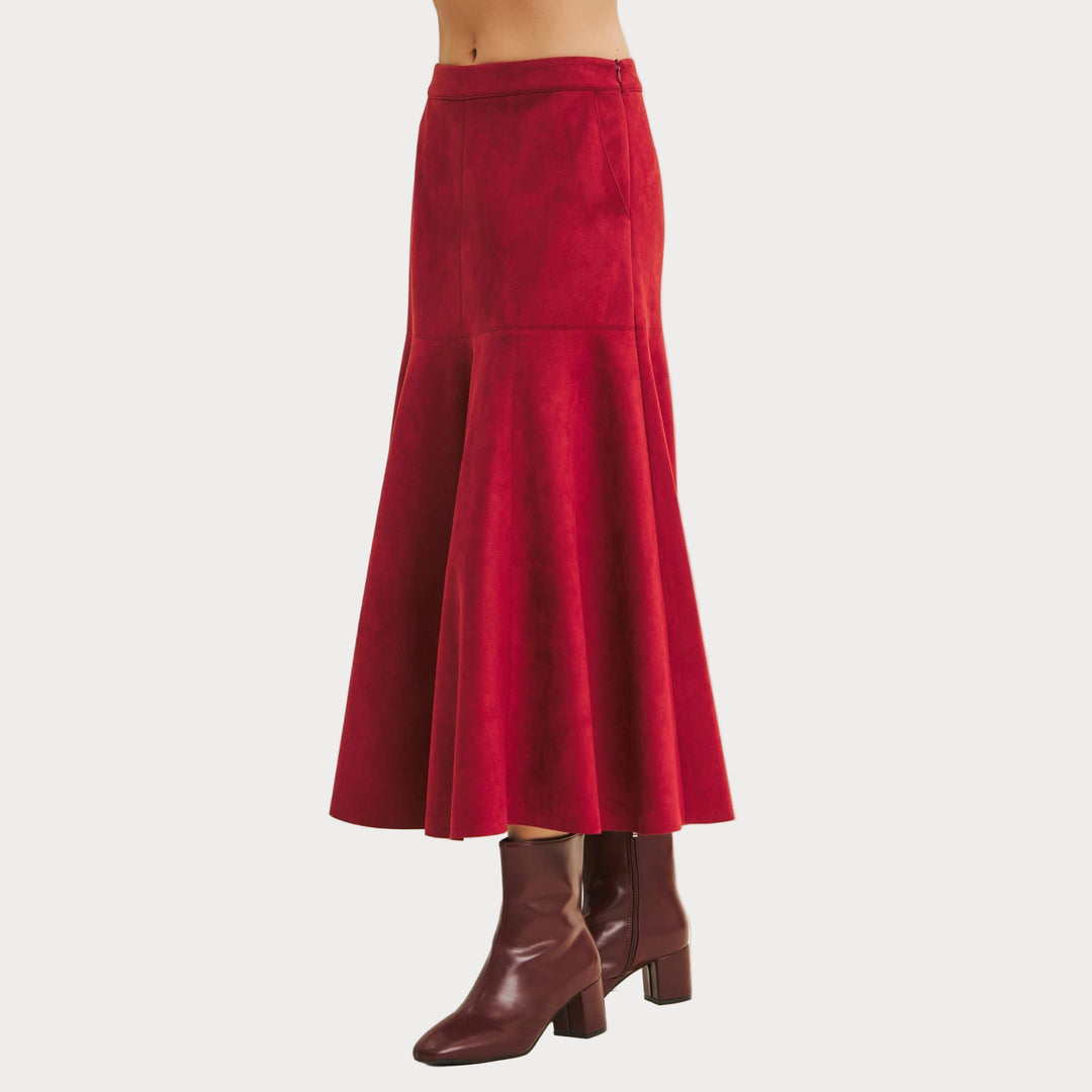 Vegan Suede A-Line Midi Skirt
