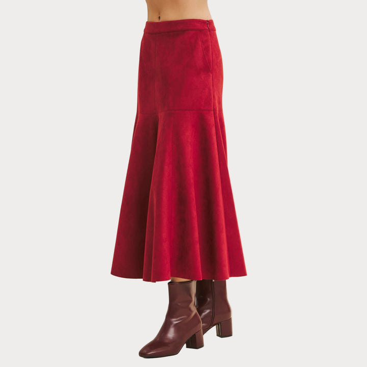 Vegan Suede A-Line Midi Skirt