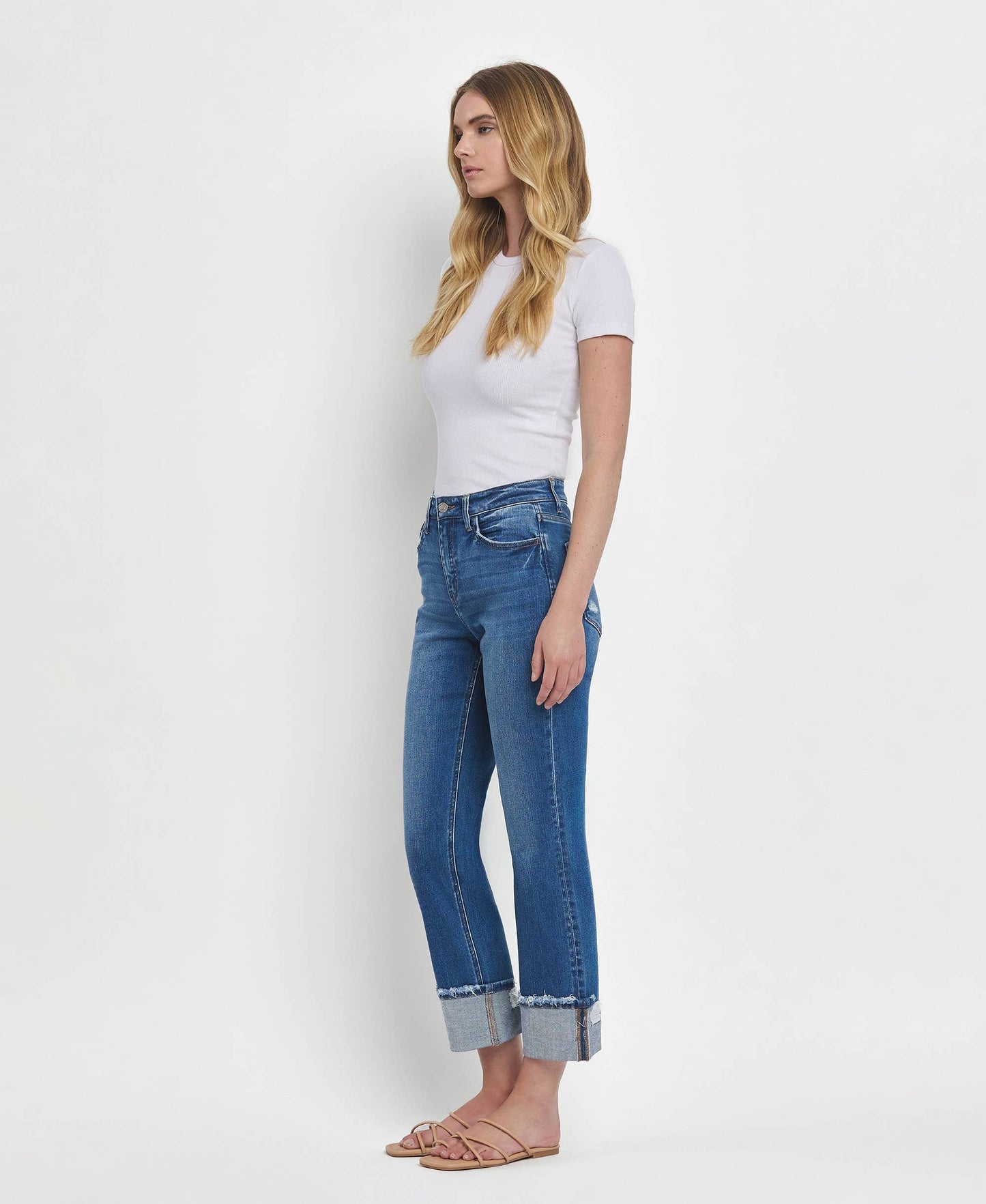 Victoria - High Rise Cuffed Straight Jeans