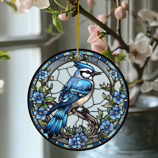 Bluejay Imitation Stained Glass Ceramic Ornament Keepsake