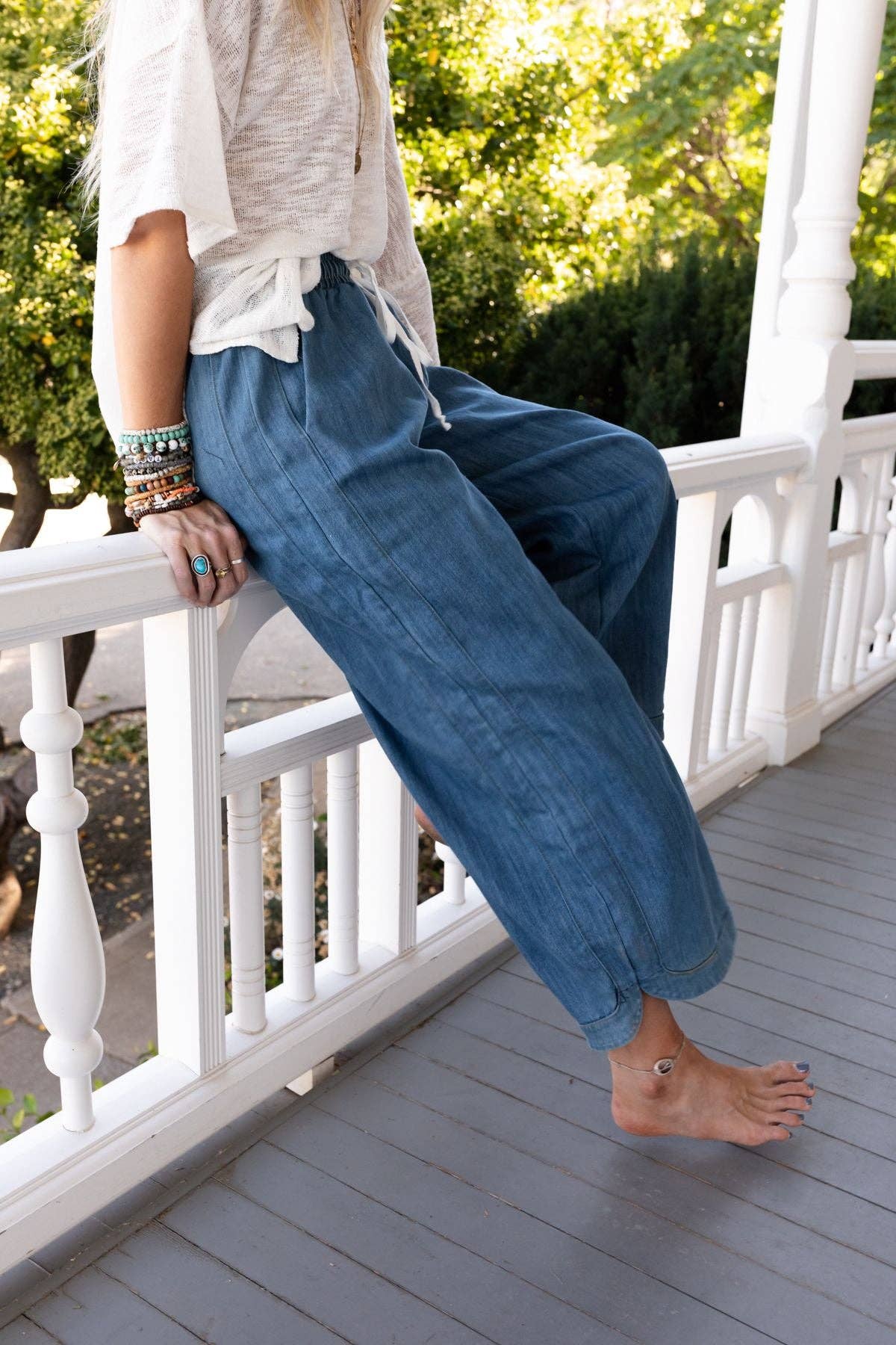 So Comfy Wide Leg Cropped Pant - Denim