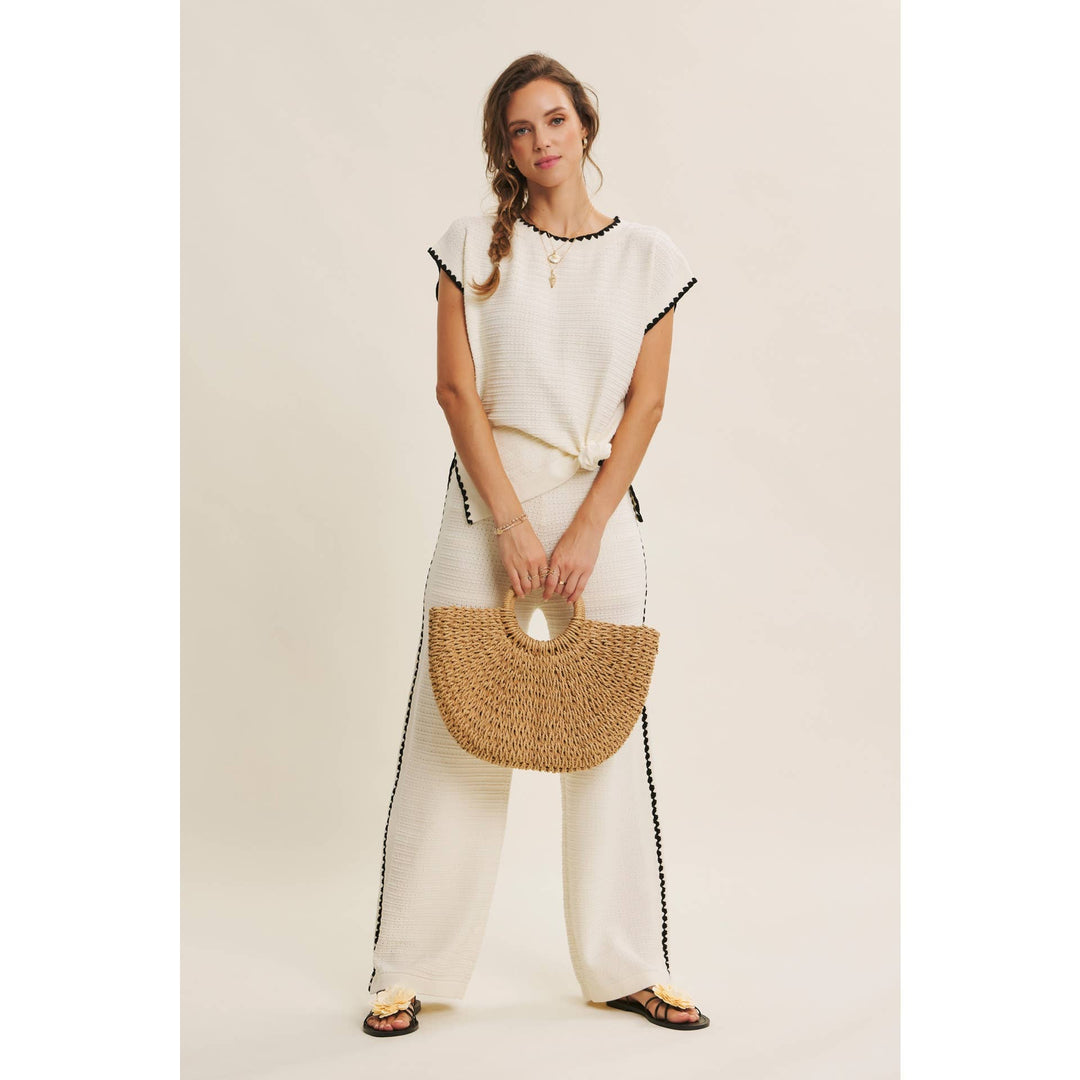 Playful Whipstitch Textured Sweater Top