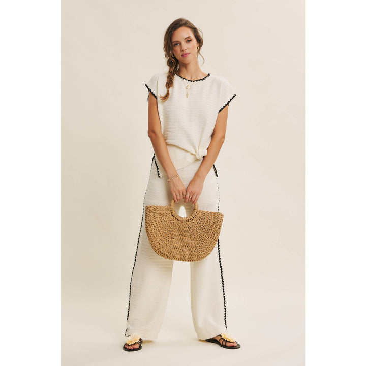 Playful Whipstitch Textured Sweater Top