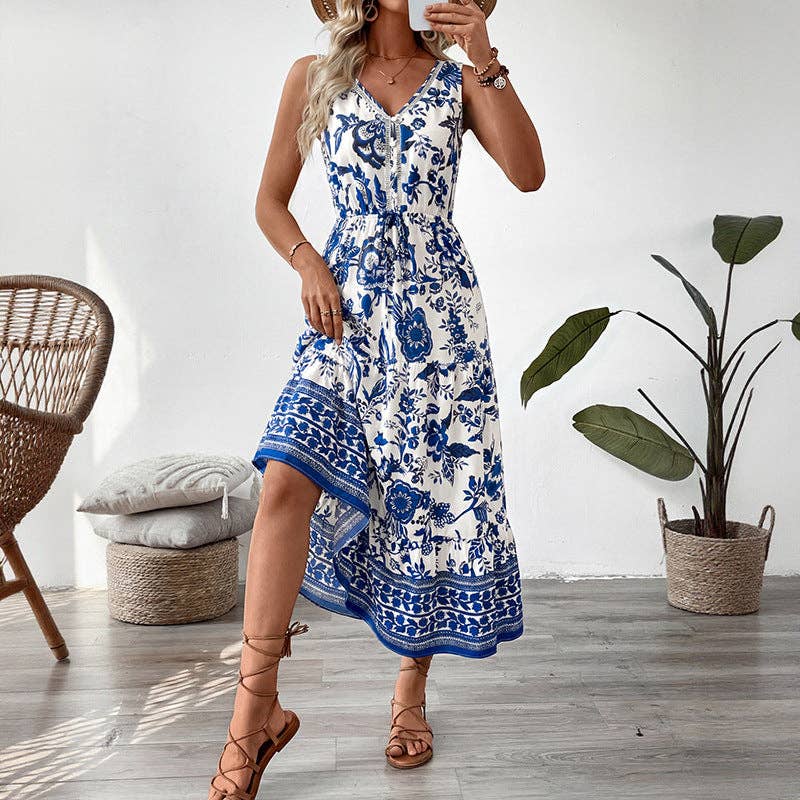 Blue & White Floral Maxi Dress