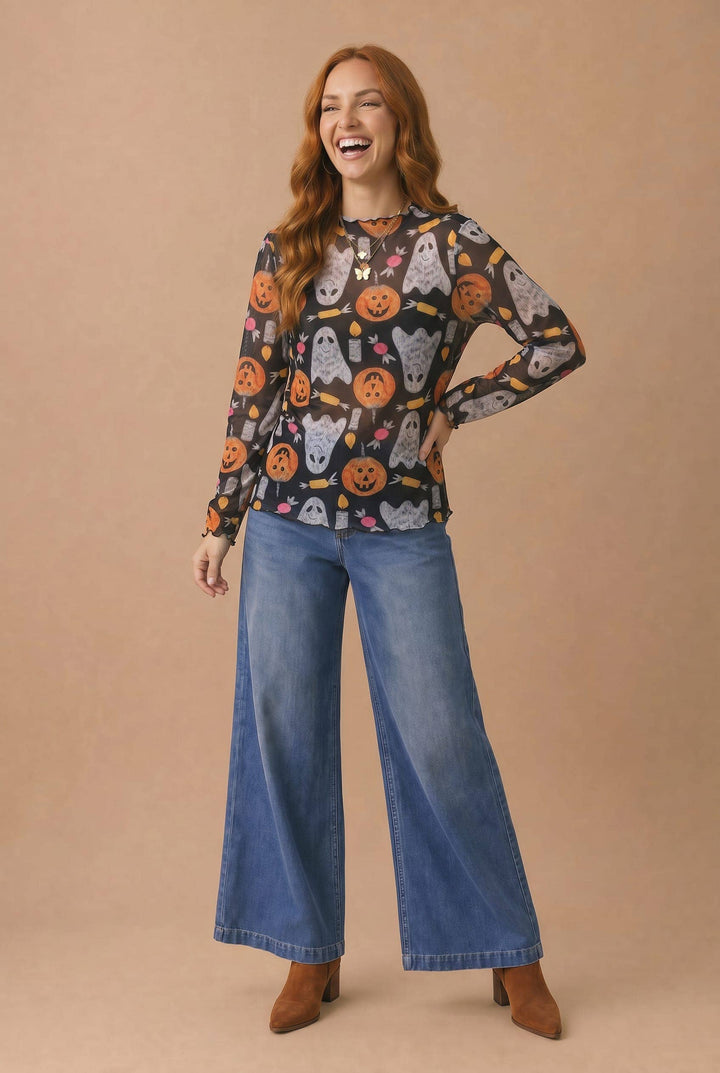 Tricks & Treats Halloween Mesh Top