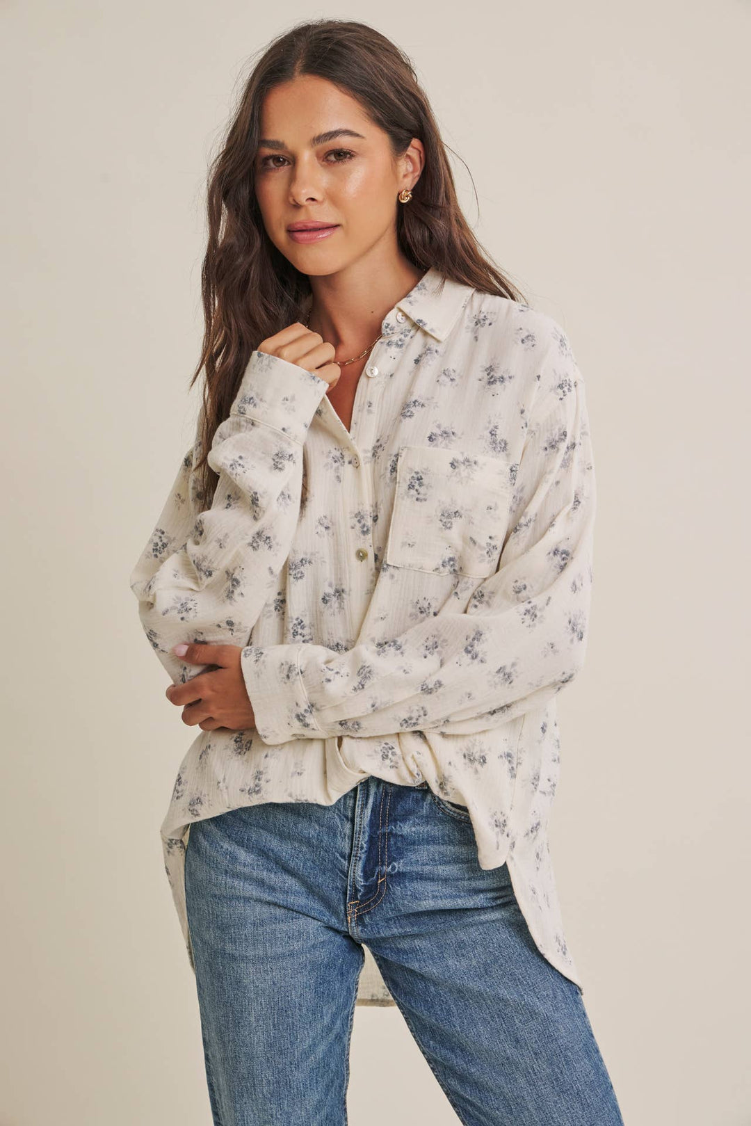 Floral Cotton Gauze Button-Up – Effortless Everyday Style