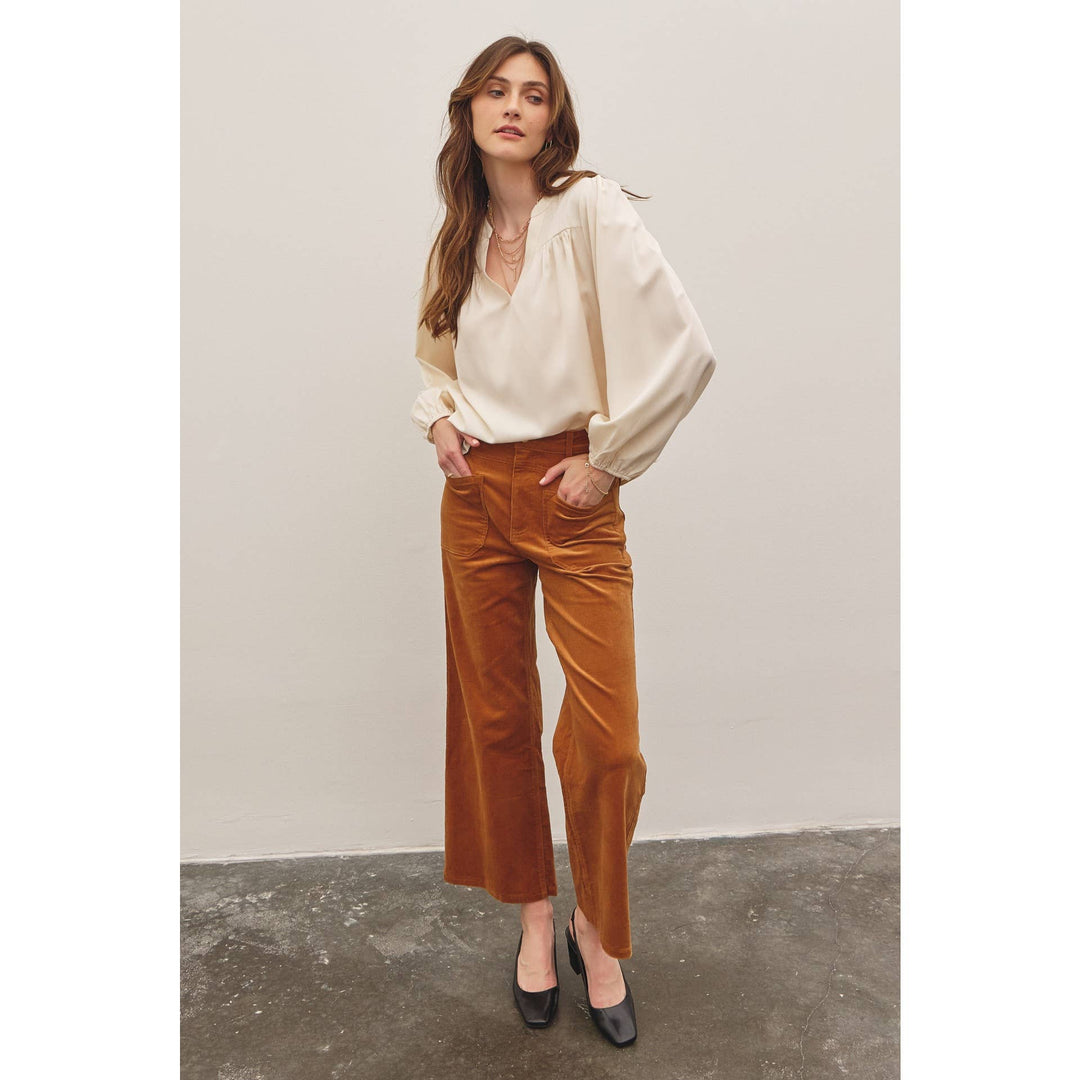 Split Neck Balloon Sleeve Blouse