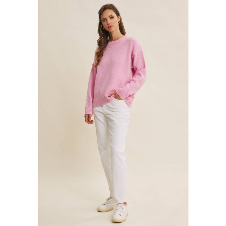 Contrast Seam Soft Knit Sweater | Relaxed Fit Pullover