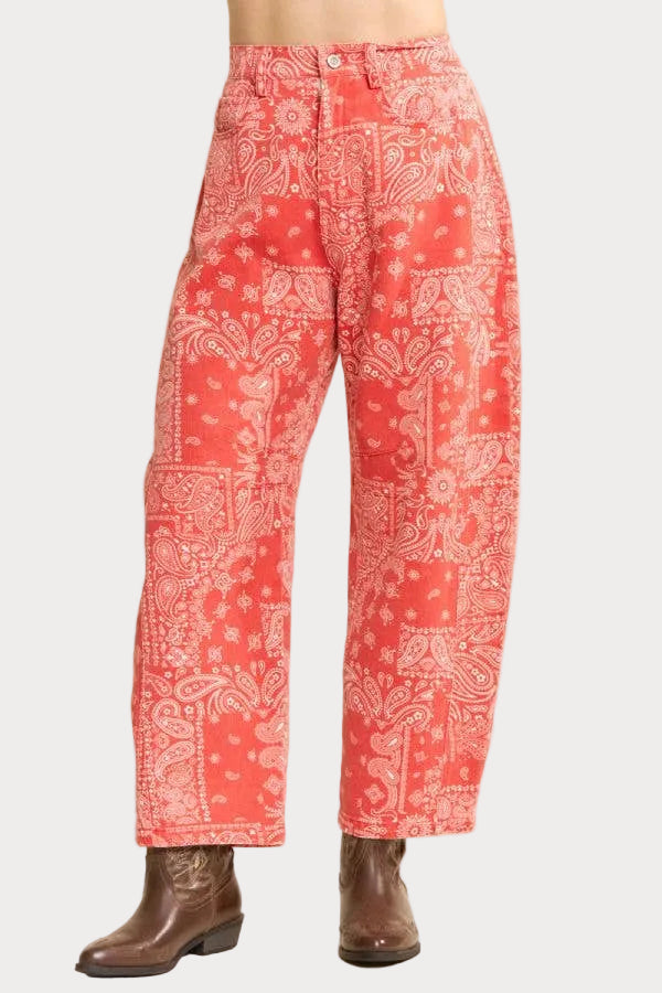 Bandana Print Barrel Leg Pants