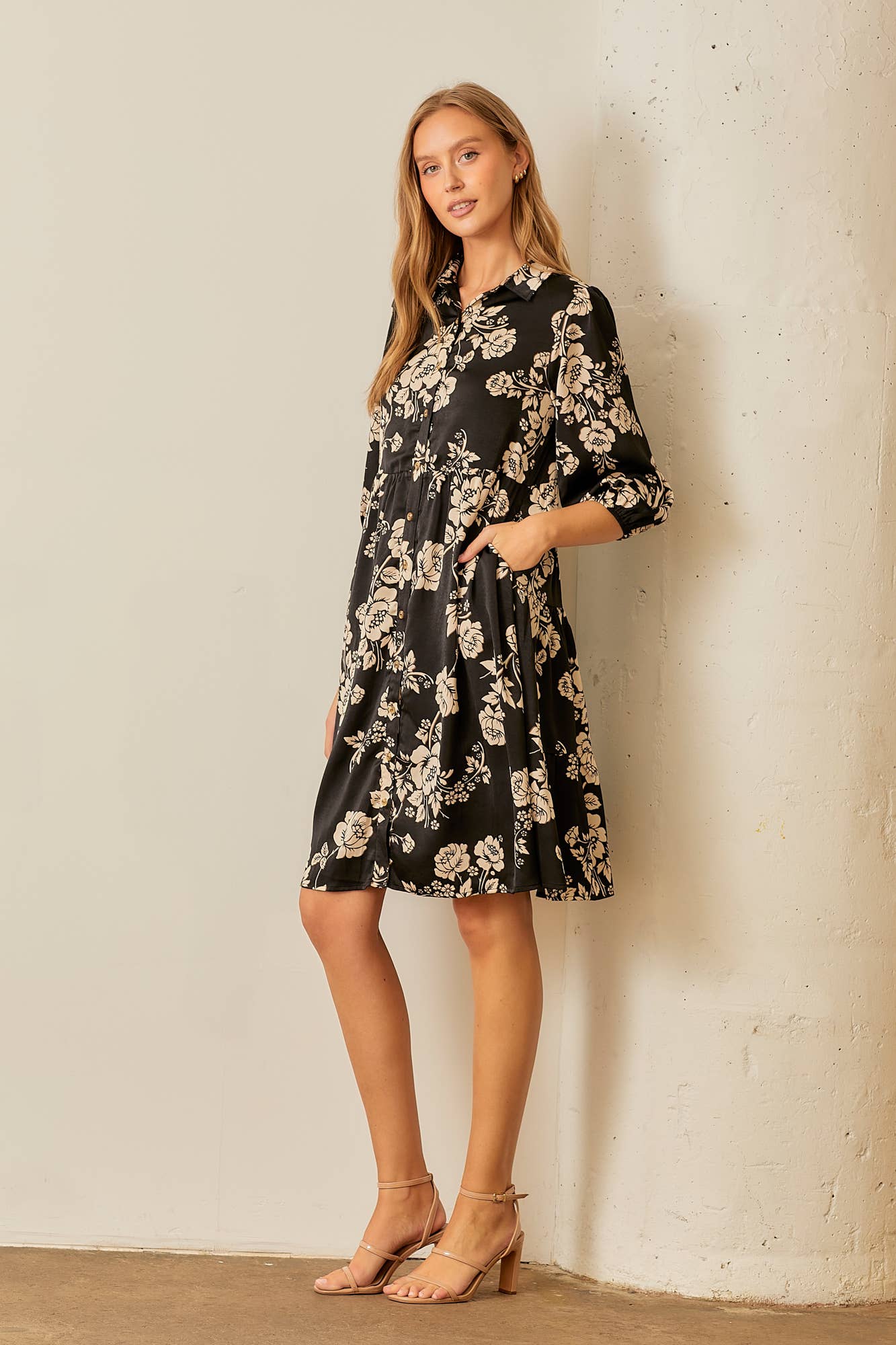 Floral Print Tiered  Button Up Midi Dress