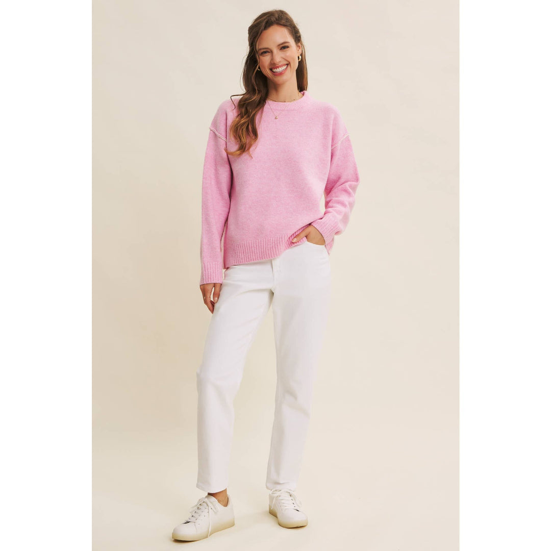 Contrast Seam Soft Knit Sweater | Relaxed Fit Pullover