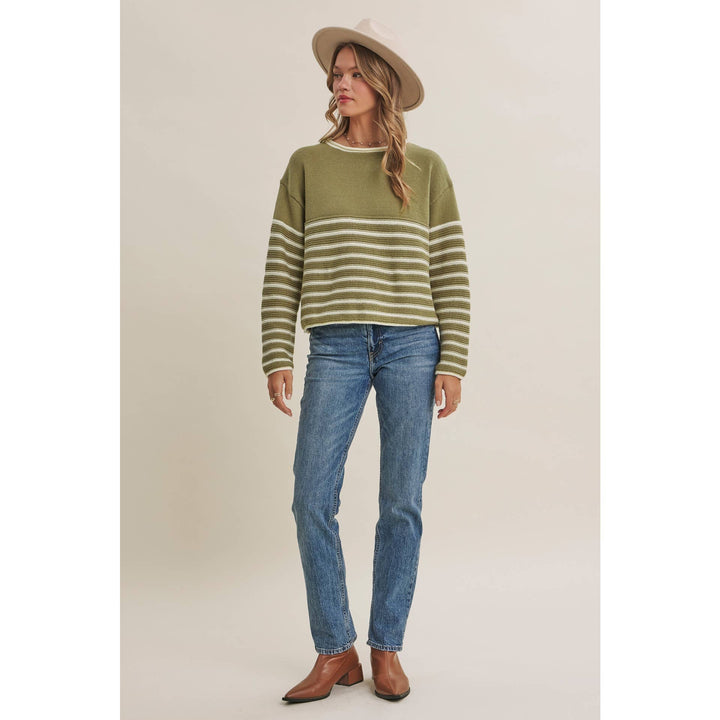 COZY CABIN CONTRAST STRIPE RELAXED SWEATER TOP