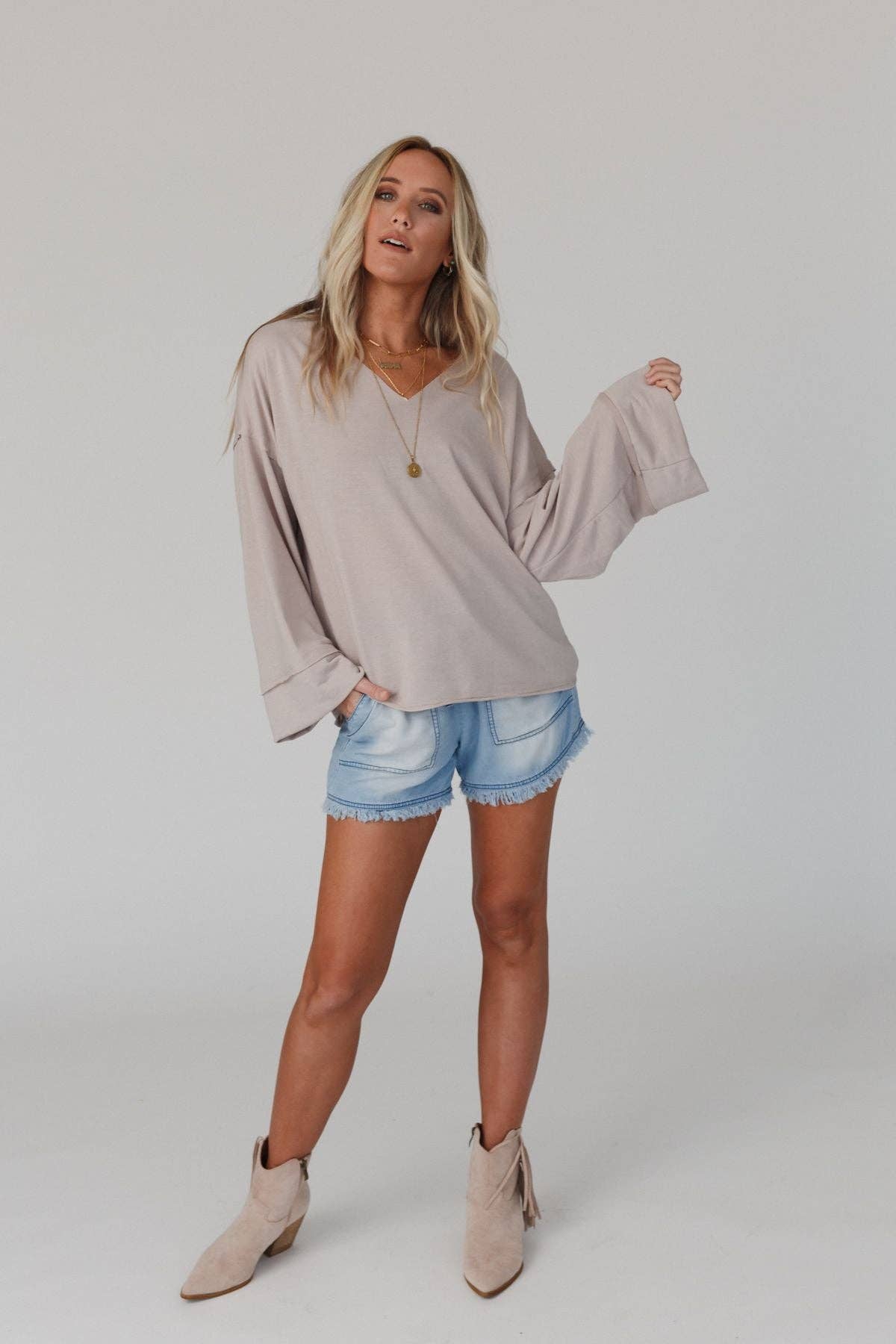 Love It V Neckline Sweater Top - Tan