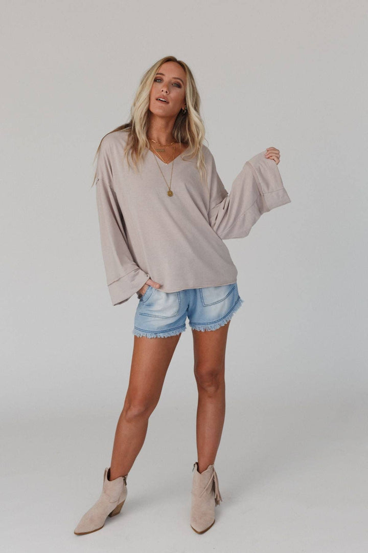 Love It V Neckline Top - Tan