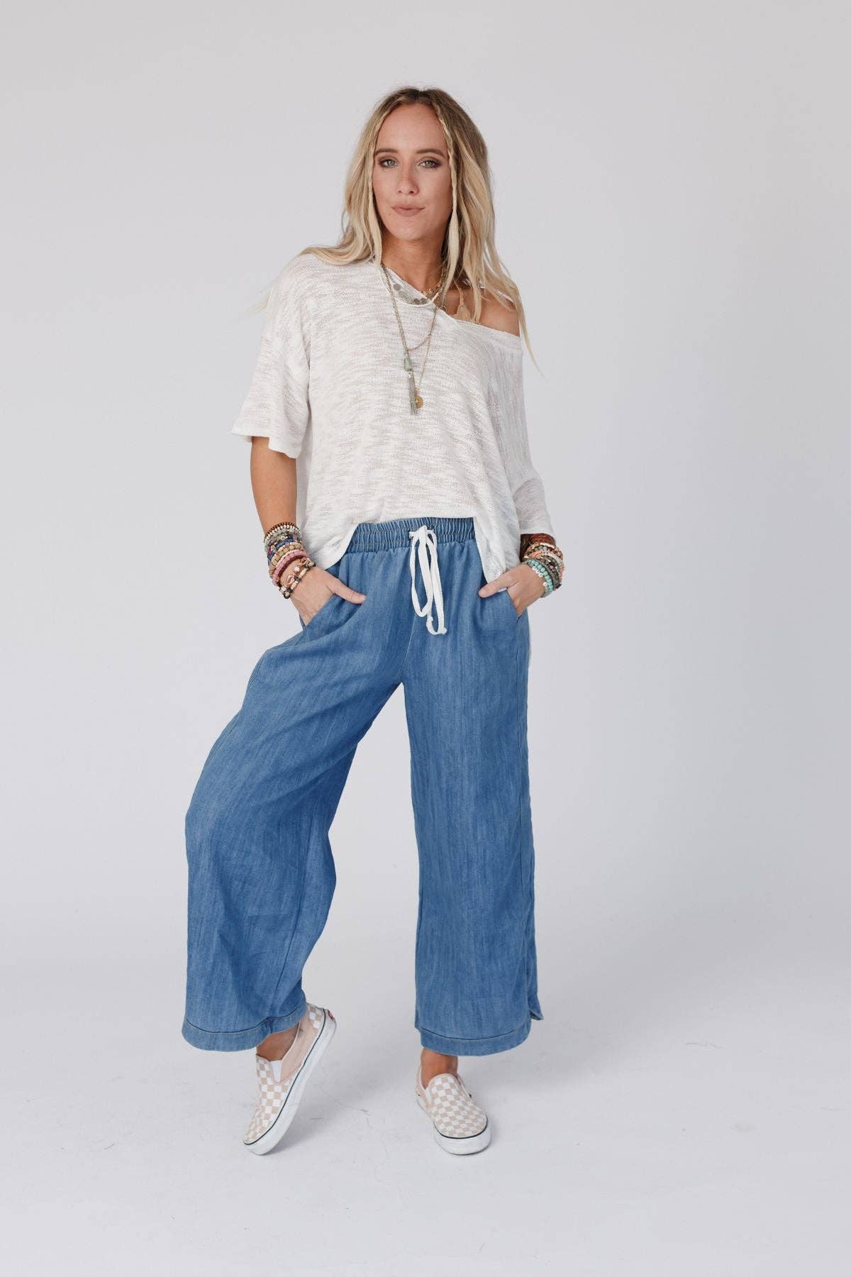 So Comfy Wide Leg Cropped Pant - Denim