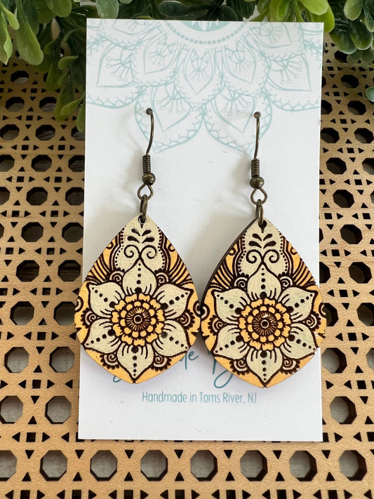 Wooden Earrings - Mandala Flower