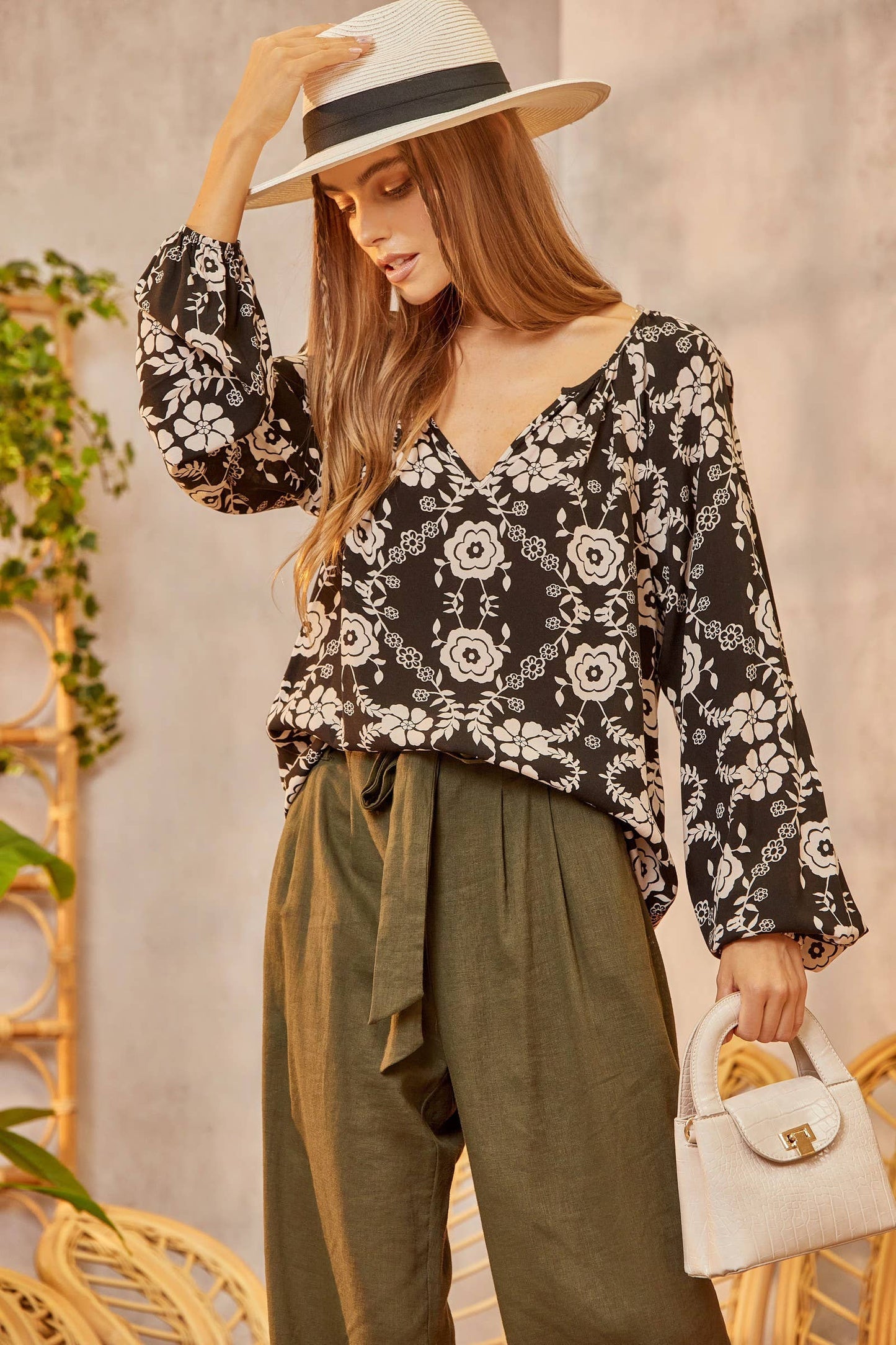 Floral Split Neck Blouse