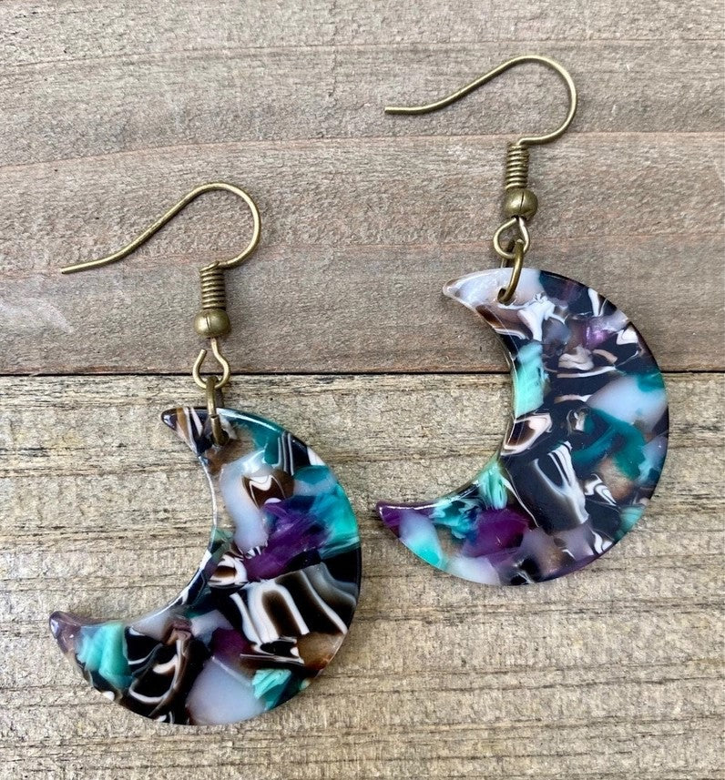 Purple Blue Crescent Moons Acrylic Acetate Earrings