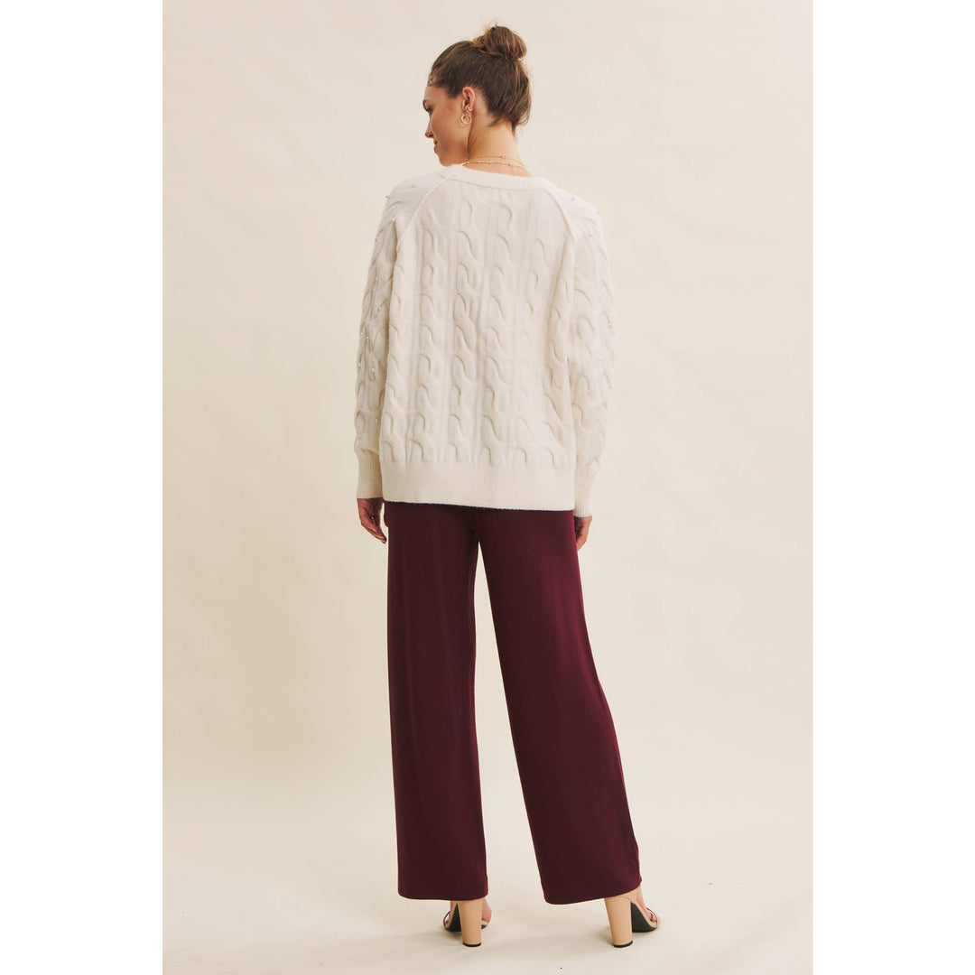 Pearl Embellished Wool Cable Knit Tunic – Conscious Glamour
