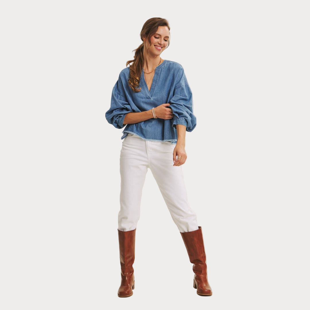Denim V-Neck Top – Effortless Everyday Style