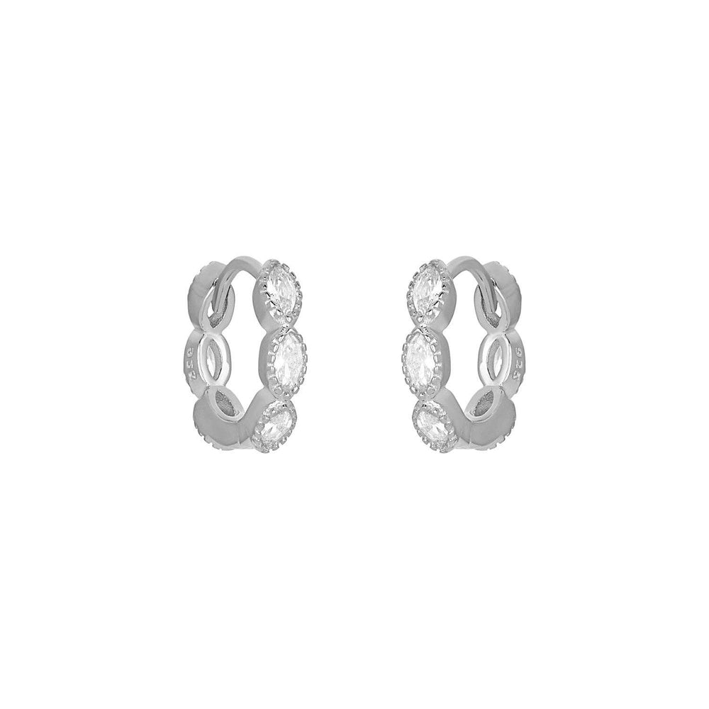 Silver marquise-cut cubic zirconia huggie earrings.