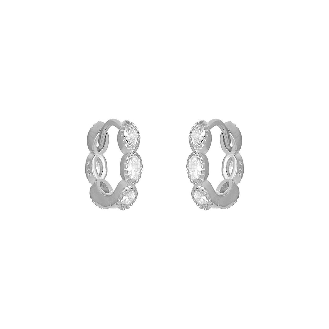 Silver marquise-cut cubic zirconia huggie earrings.