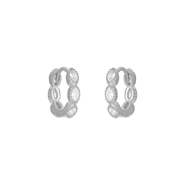 Silver marquise-cut cubic zirconia huggie earrings.