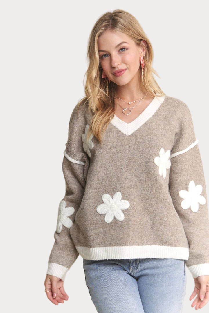 The Daisy Cozy Knit Sweater | Retro Floral Knit Pullover