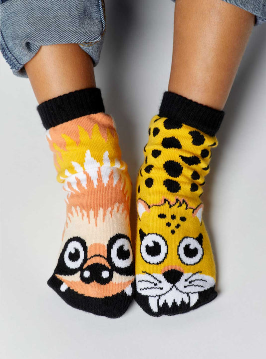 Sloth & Cheetah Mismatched Animals Non-Slip Kids Socks