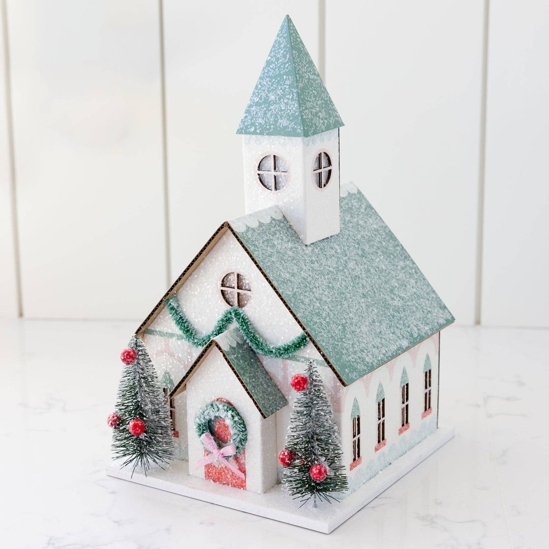 VIL1050 - White Church Light Up Christmas Village House
