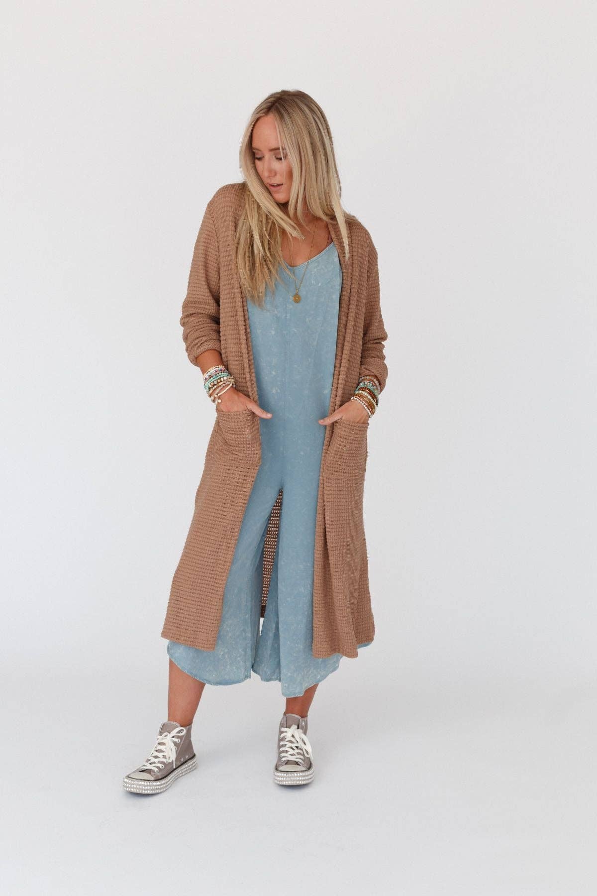 Jayde Waffle Knit Cardigan - Taupe