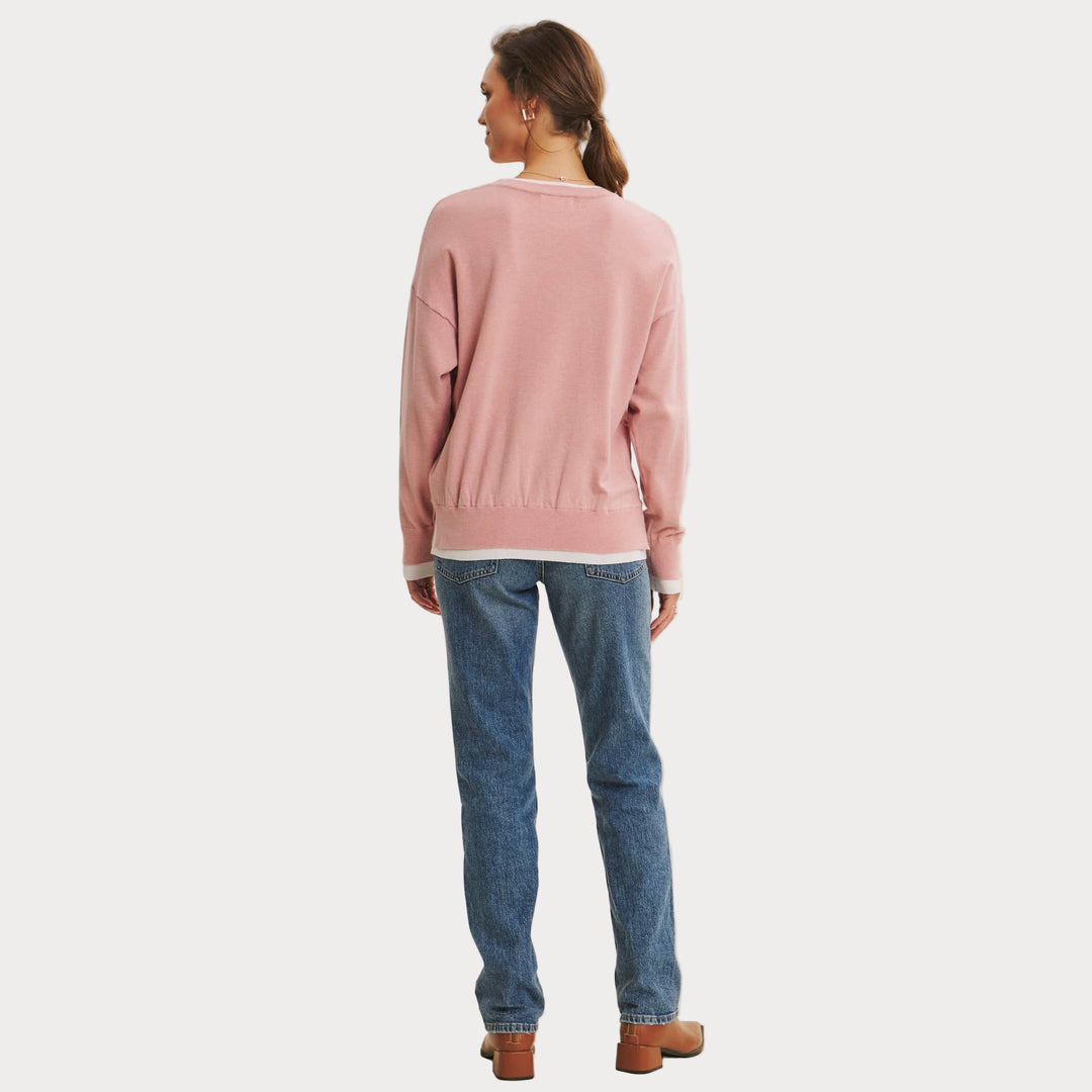 Lightweight Two-Tone Sweater | Soft Viscose Layered-Look Knit