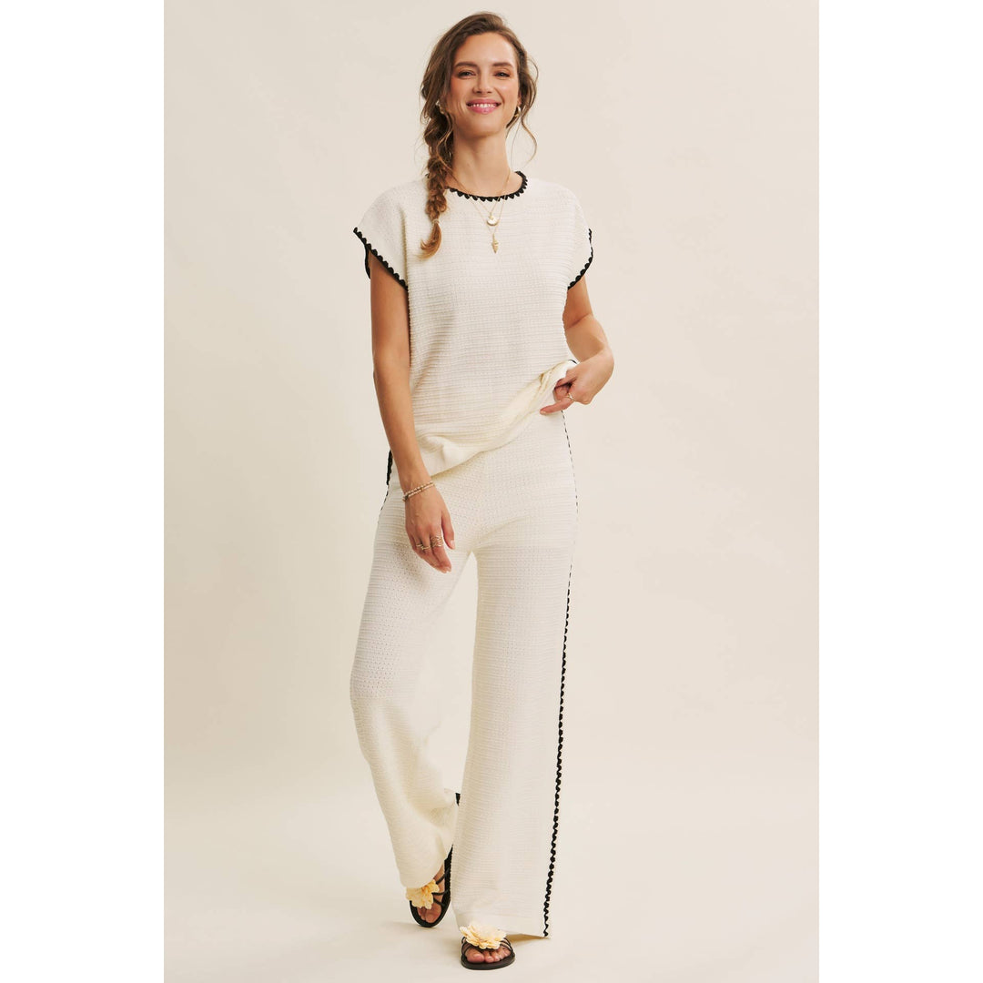 Playful Whipstitch Textured Sweater Top