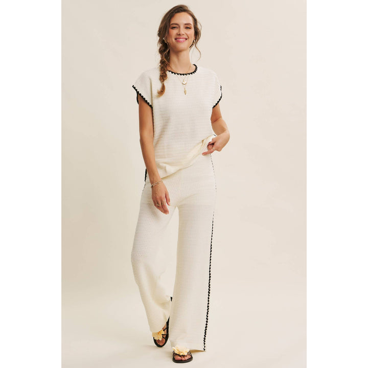 Playful Whipstitch Textured Sweater Top