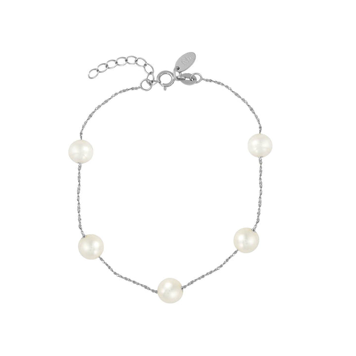 silver bracelet with floating freshwater pearls on delicate chain