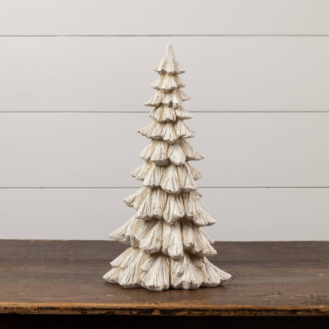 18" Glittered Cream Tree – Holiday Tabletop Décor
