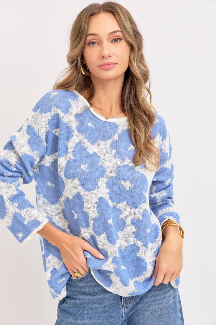Casual Lightweight Flower Knit Top
