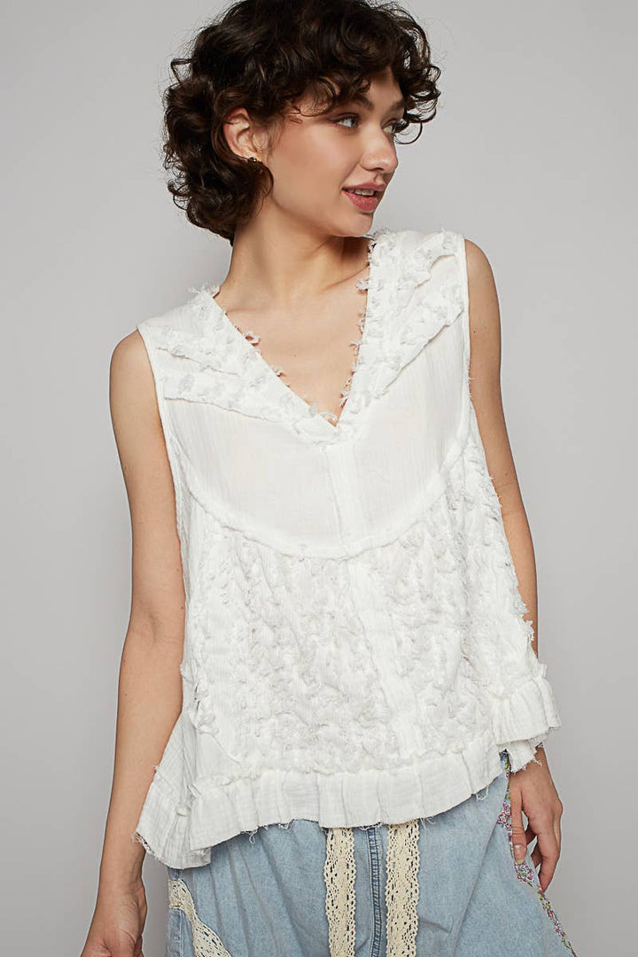 Sleeveless Textured Woven Top