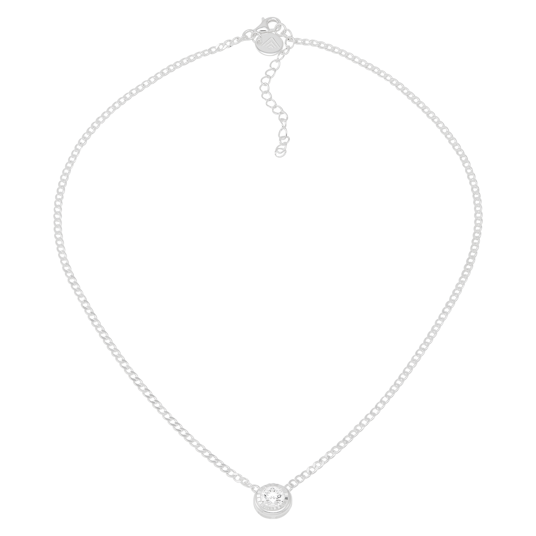 Sterling silver necklace with bezel-set cubic zirconia pendant