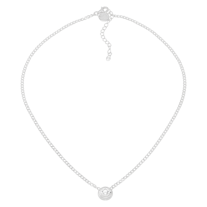 Sterling silver necklace with bezel-set cubic zirconia pendant